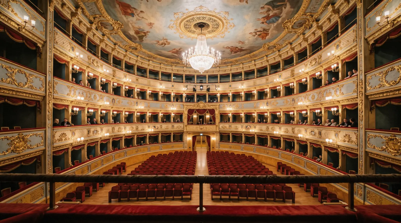 The horseshoe auditorium of Teatro La Fenice in Venice seen from a box, la fenice