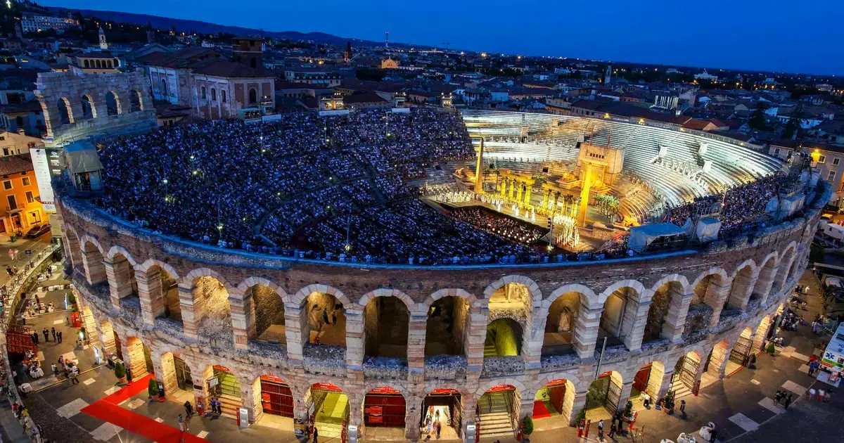 A seat for an opera night in the Roman Arena, from the unnumbered steps to the numbered stalls, the Arena di Verona, opera houses in Italy