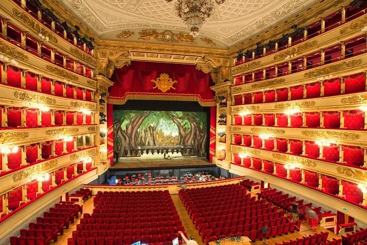 A small-group guided visit of the La Scala museum and the view into the hall, sold on Viator, La Scala in Milan, opera houses in Italy